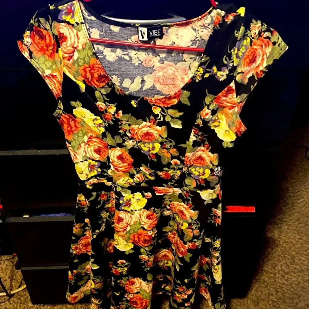 VIBE Navy Blue Princess Dress with Flower Design (M)